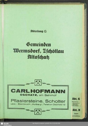 Abteilung G. Gemeinden Wermsdorf, Zschöllau, Altoschatz