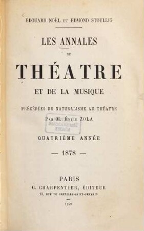 Les Annales du théâtre et de la musique. 4, 4. 1878 (1879)