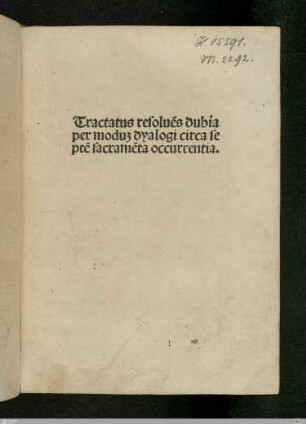 Titelblatt: Tractatus resolvens dubia circa septem sacramenta