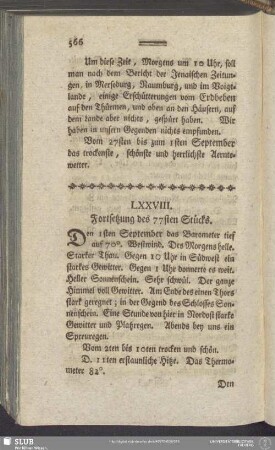 LXXVIII. Fortsetzung des 77sten Stücks