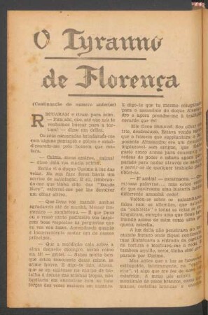 O tyranno de Florença : Continuação do numero anterior. [Romance]