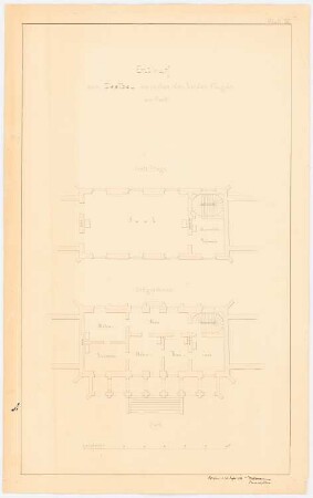 Schloss Rauden: Grundriss Erdgeschoss, 1. Obergeschoss, Maßstabsleiste