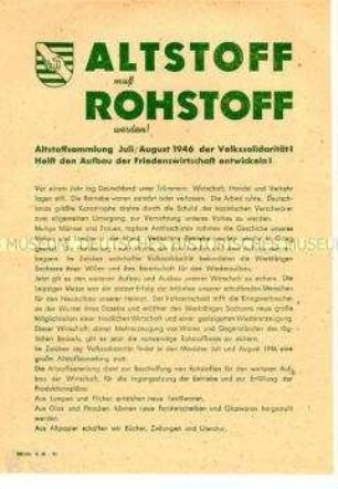 Aufruf der Volkssolidarität Dresden zur Sammlung von Altstoffen