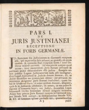 Pars I. De Iuris Iustinianei Receptione In Foris Germaniae.