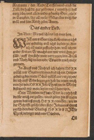 Das ander Lied. || Jm Thon: Mir will schœns Lieb mein hertz. ||