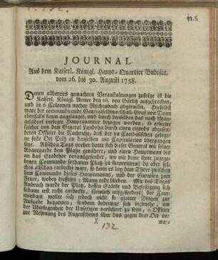 Journal Aus dem Kayserl. Königl. Haupt-Quartier Budißin, vom 26. bis 30. Augusti 1758