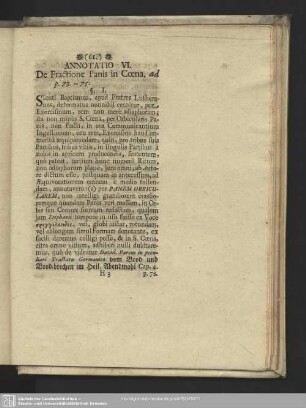 Annotatio VI. De Fractione Panis in Coena
