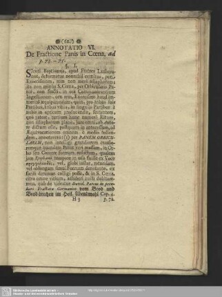 Annotatio VI. De Fractione Panis in Coena