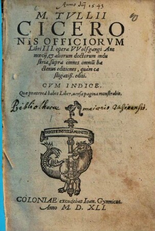 Officia M. Tullii Ciceronis officiorum libri III