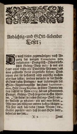 Andächtig- und Gott-liebender Leser.