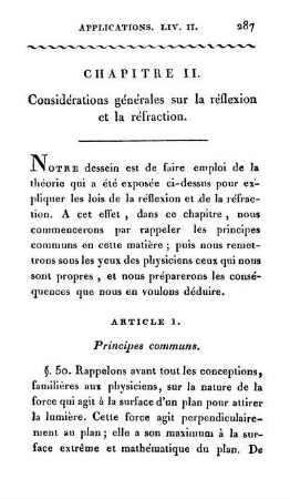 Chapitre II. Cosidérations générales sur la réflexion et la réfraction.