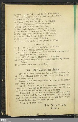 VIII. Wiederbeginn der Schule