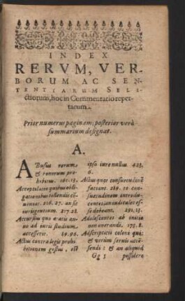 Index rerum, verborum ac sententiarum selectiorum
