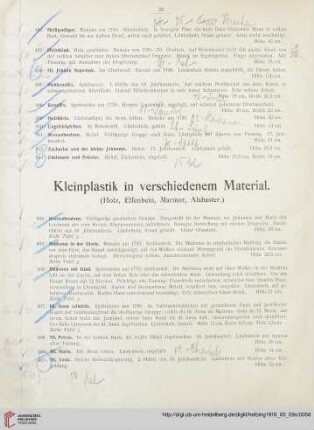 Kleinplastik in verschiedenem Material (Holz, Elfenbein, Marmor, Alabaster (Nr. 504-535a)