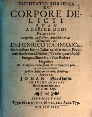 Disputatio Iuridica De Corpore Delicti