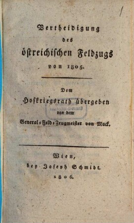 Vertheidigung des österreichischen Feldzugs von 1805