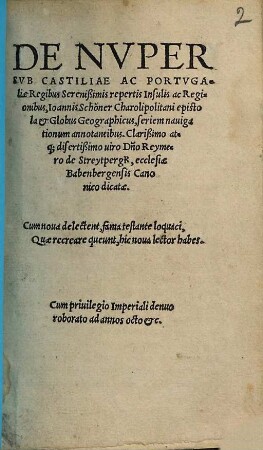 De nvper svb Castiliae ac Portvgaliae Regibus Serenißimis repertis Insulis ac Regionibus