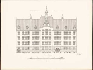 Gemeindeschule in der Oderberger Straße, Berlin: Vorderansicht (aus: Neubauten der Stadt Berlin, Bd. I, 1902)