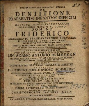 Dissertatio Inavgvralis Medica De Dentitione Praesertim Infantvm Difficili