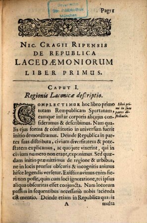 Nic. Cragii Ripensis De republica Lacedaemoniorum Libri IV