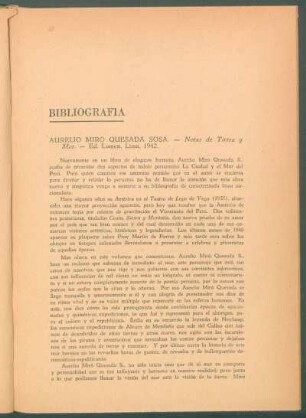 "Notas de Tierra y Mar" por Aurelio Miró Quesada Sosa