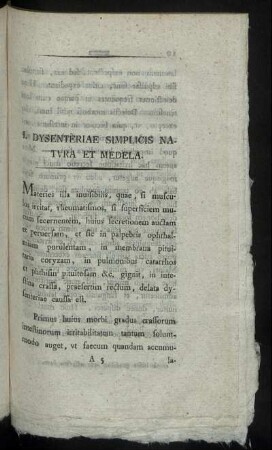 I. Dysenteriæ Simplicis Natura Et Medela.