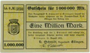 Geldschein / Notgeld, 1 Million Mark, 31.8.1923