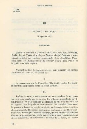 III Tunisi - Francia 26 agosto 1800