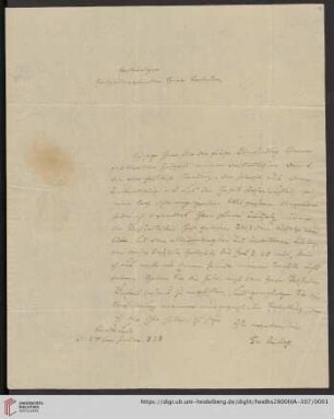 Nachlass Karl Ullmann: Brief von Friedrich Sonntag an Carl Ullmann