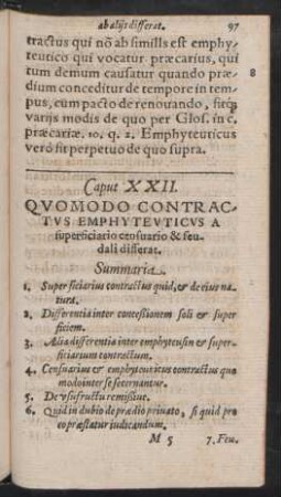 Caput XXII. Quomodo Contractus Emphyteuticus A superificiario censuario & feudali differat.