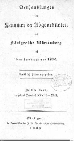 1,102: Landtag Württemberg - Kammer 2, Protokolle, 1836, Bd. 3