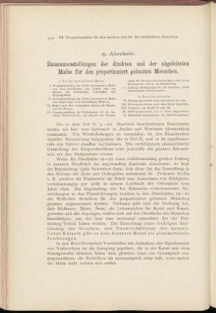 19. Abschnitt. Zusammenstellung der direkten und der abgeleiteten Masse für den proportioniert gebauten Menschen.