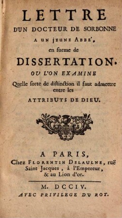 Lettre d'un Docteur de Sorbonne à un jeune Abbé