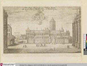 Suecia Antiqua et Hodierna; Arx Regia Holmensis qua Urbem Spectat. Das Konigl Scloß zu Stockholm Kegen der Stadt anzusehen.