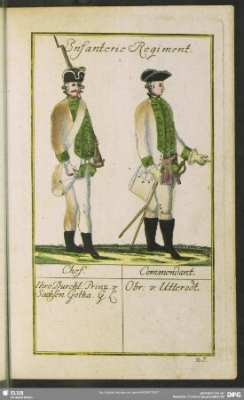 Infanterie Regiment. Chef. Ihro Durchl: Prinz v. Sachsen Gotha. G. L.. Commendant. Obr. Utterodt