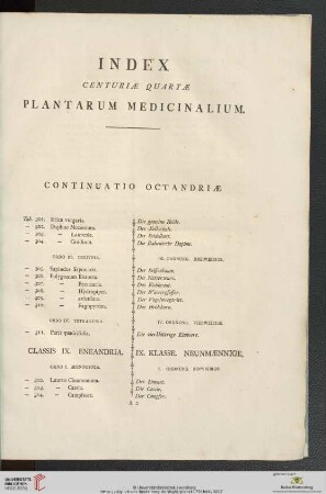 Index centuriae quartae plantarum medicinalium