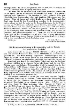 444-448, Die Zwangsunterbringung in Irrenanstalten und der Schutz der persönlichen Freiheit