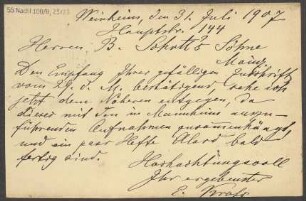 Brief an B. Schott's Söhne : 31.07.1907