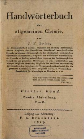 Handwörterbuch der allgemeinen Chemie. 4,2, T - Z