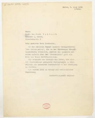 Brief an Fritz Volbach : 06.06.1931