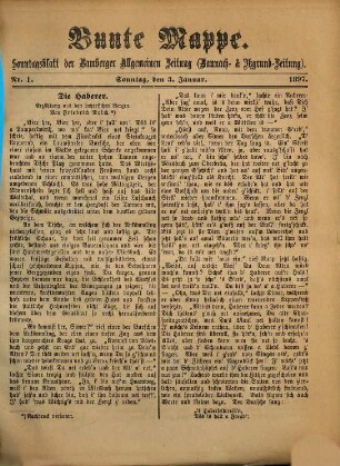Bunte Mappe : Sonntagsblatt der Bamberger Allgemeinen Zeitung (Baunach- und Itzgrund-Zeitung). 1897