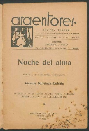 1947027700: Noche del alma : comedia en tres actos