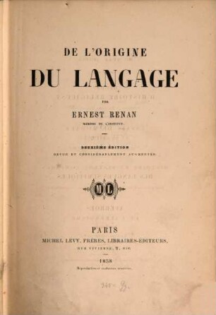 De l'origine du langage