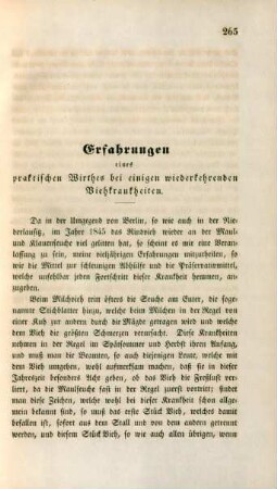 Erfahrungen eines praktischen Wirthes bei einigen wiederkehrenden Viehkrankheiten.