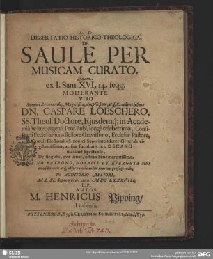 Dissertatio Historico-Theologica, De Saule Per Musicam Curato