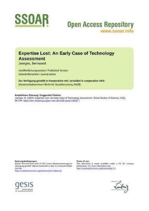 Expertise Lost: An Early Case of Technology Assessment
