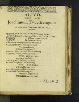 Aliud. Ode Ad Joachimum Tvvestrengium.