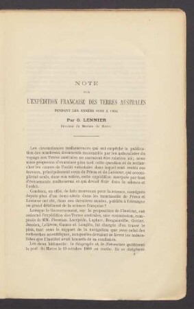 Note sur l'expédition française des terres australes pendant les années 1802 a 1804