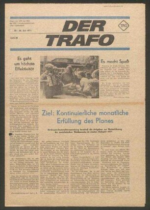 TRO-Betriebszeitung 'Der Trafo'; Nr. 30/1971 (26. Juli 1971)