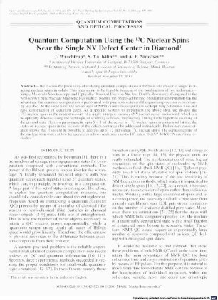 Quantum computation using the C-13 nuclear spins near the single NV defect center in diamond